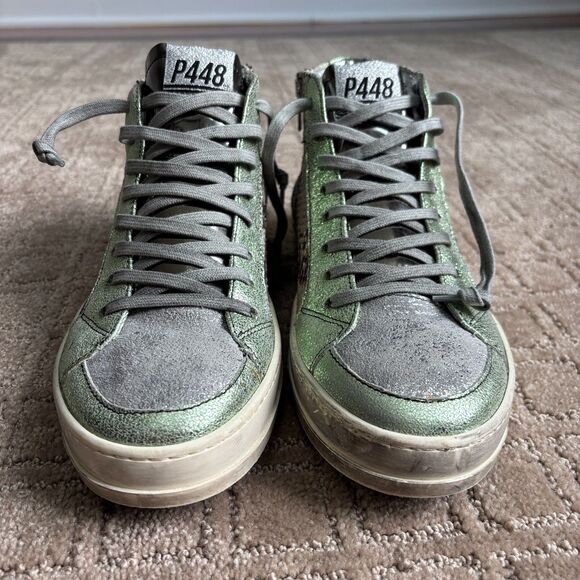 P448 Skate High Top Sneaker Womens 40 Snake Skin Metallic Glitter Side Zip *READ - Picture 4 of 11